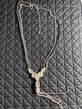 Silver Crystal Y-Style Pendant Necklace - Women's Jewelry